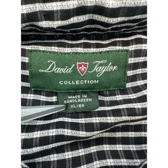 David Taylor Shirt Mens XL Black White Plaid Button Down Long Sleeve Pocket - Picture 4 of 9